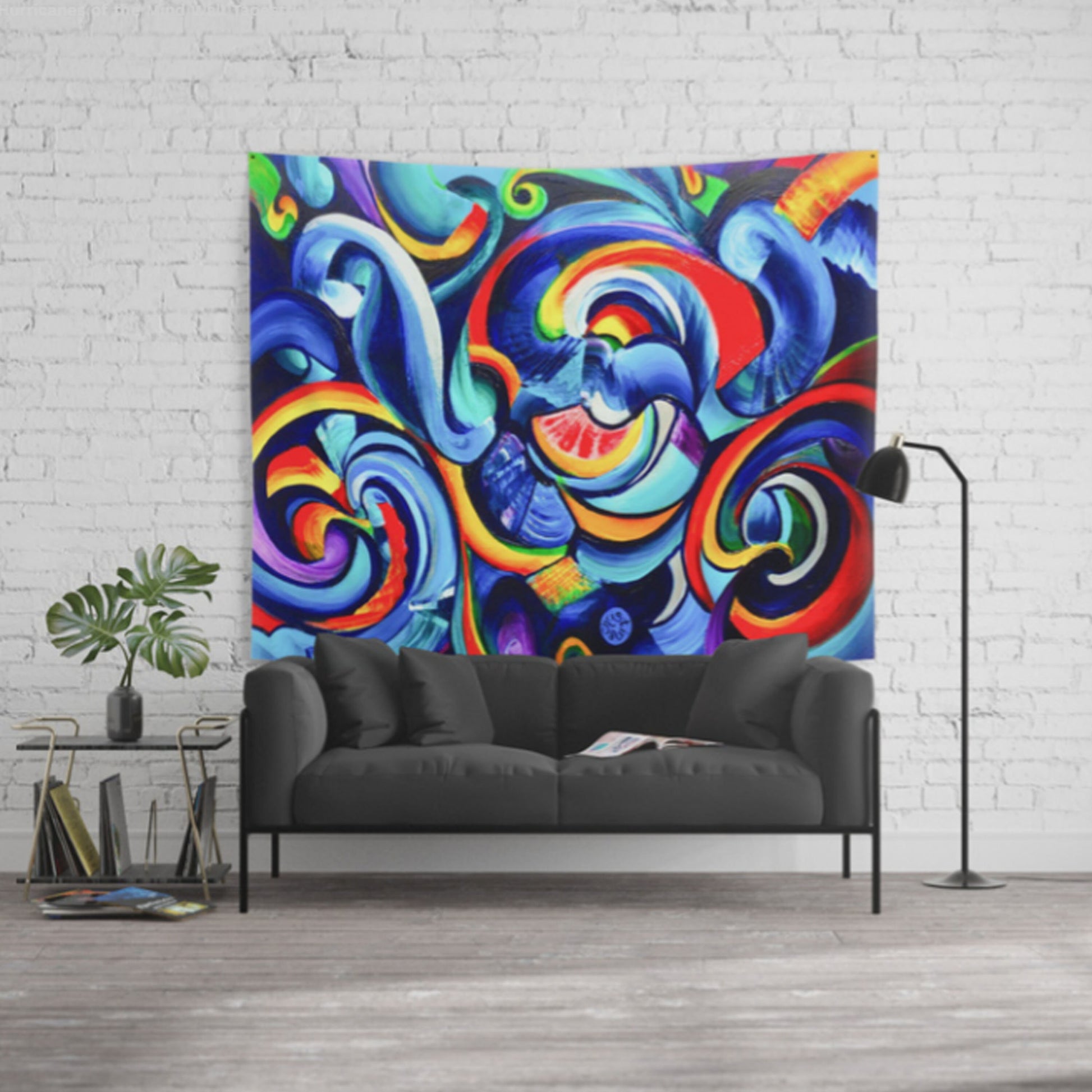 Abstract Art Red Blue Tapestry colorful graffiti wall hanging red blue yellow artsy unique gift artwork hippy psychadelic tapestries