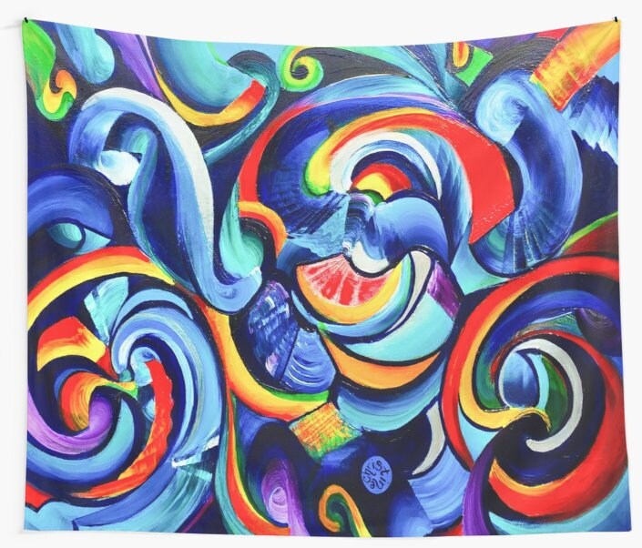 Abstract Art Red Blue Tapestry colorful graffiti wall hanging red blue yellow artsy unique gift artwork hippy psychadelic tapestries