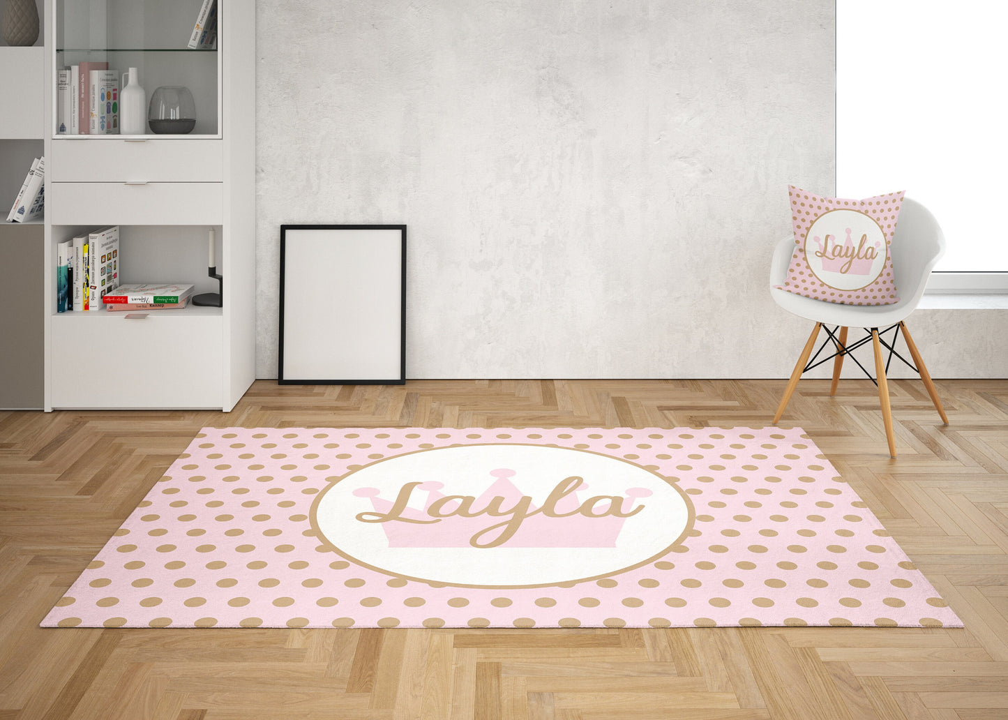 Pink & Gold Polka Dot Rug custom Name rugs princess personalised rug personalized girls rug custom gift rug custom area rugs custom rugs
