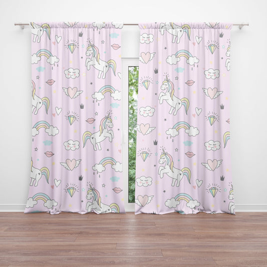 Unicorn Window Curtains colorful Girly Drapery Curtain Panels unicorn nursery unicorns window treatment rainbow curtains girls room pink