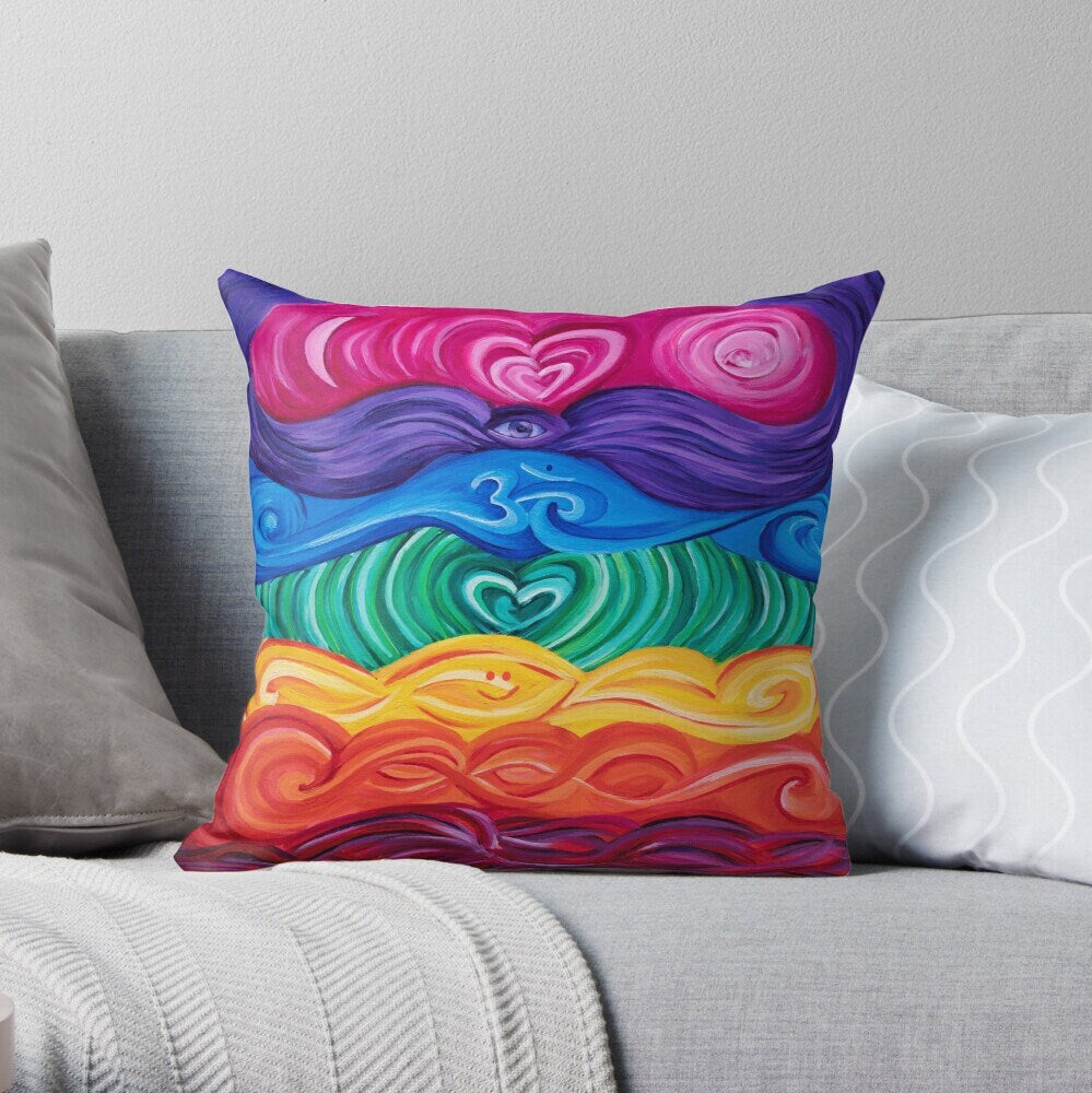 Chakra Pillow Chakra Art Yoga pillow Meditation Spiritual pillow Psychadelic Artsy Rainbow pillow Colorful pillows hippy gay pride
