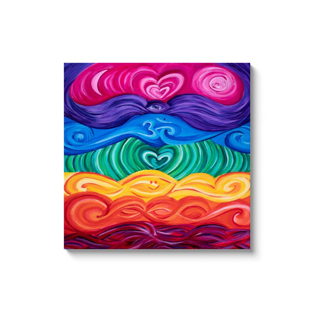Chakra Art Canvas Wrap or Art print Unique Gift Spiritual gifts Chakras gift chakra Decor hippy art psychadelic colorful yoga art rainbow