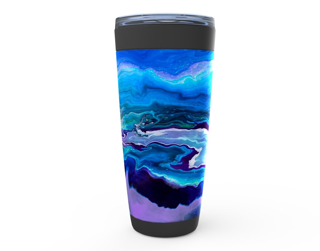 Blue Travel Mug 20oz Insulated Stainless Steel Mugs abstract art Unique Gift Trippy Travel Psychedelic Tumbler Aqua Mugs Artsy Travel Mug