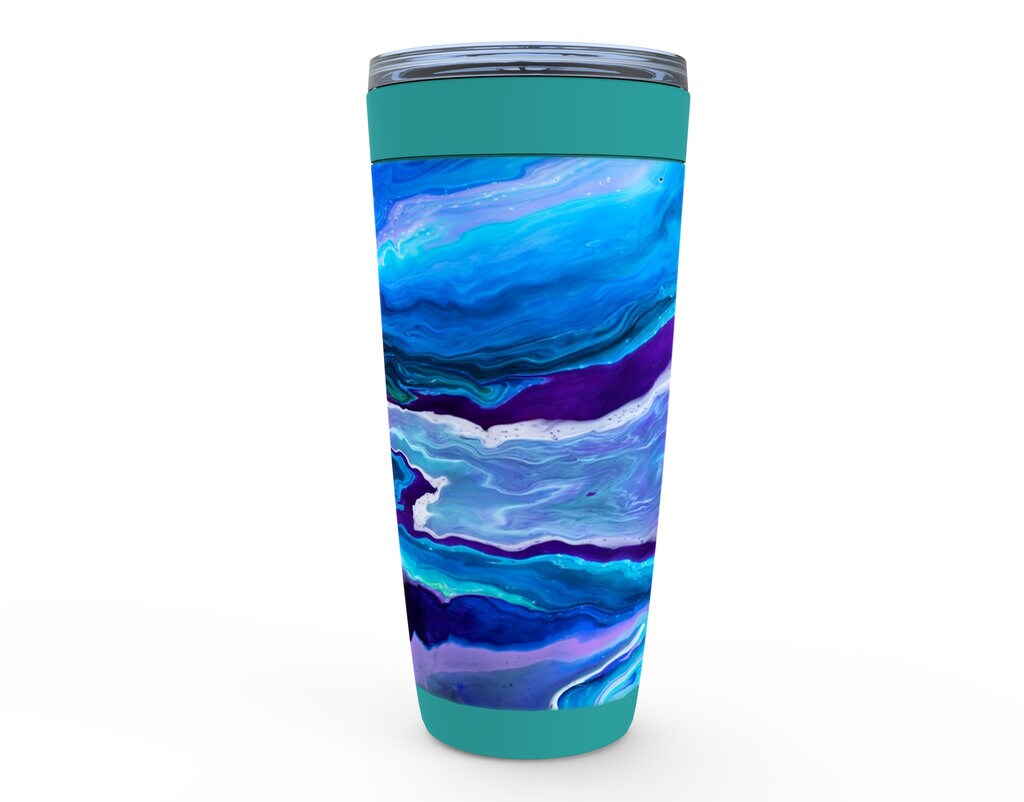 Blue Travel Mug 20oz Insulated Stainless Steel Mugs abstract art Unique Gift Trippy Travel Psychedelic Tumbler Aqua Mugs Artsy Travel Mug