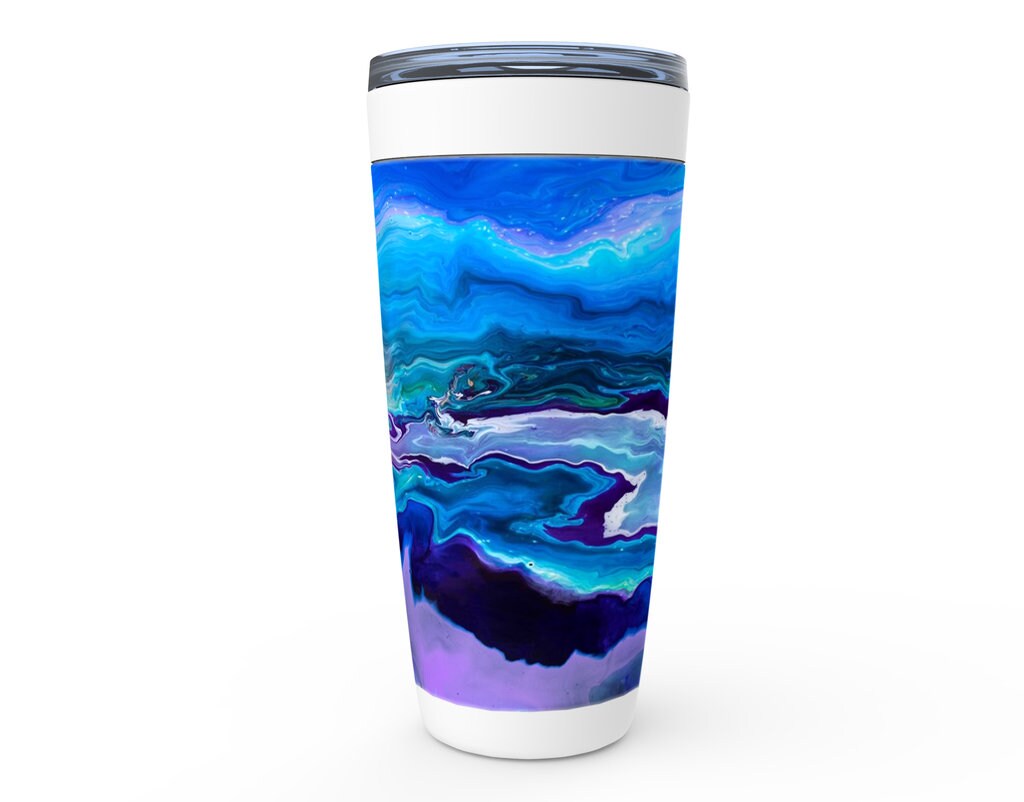 Blue Travel Mug 20oz Insulated Stainless Steel Mugs abstract art Unique Gift Trippy Travel Psychedelic Tumbler Aqua Mugs Artsy Travel Mug