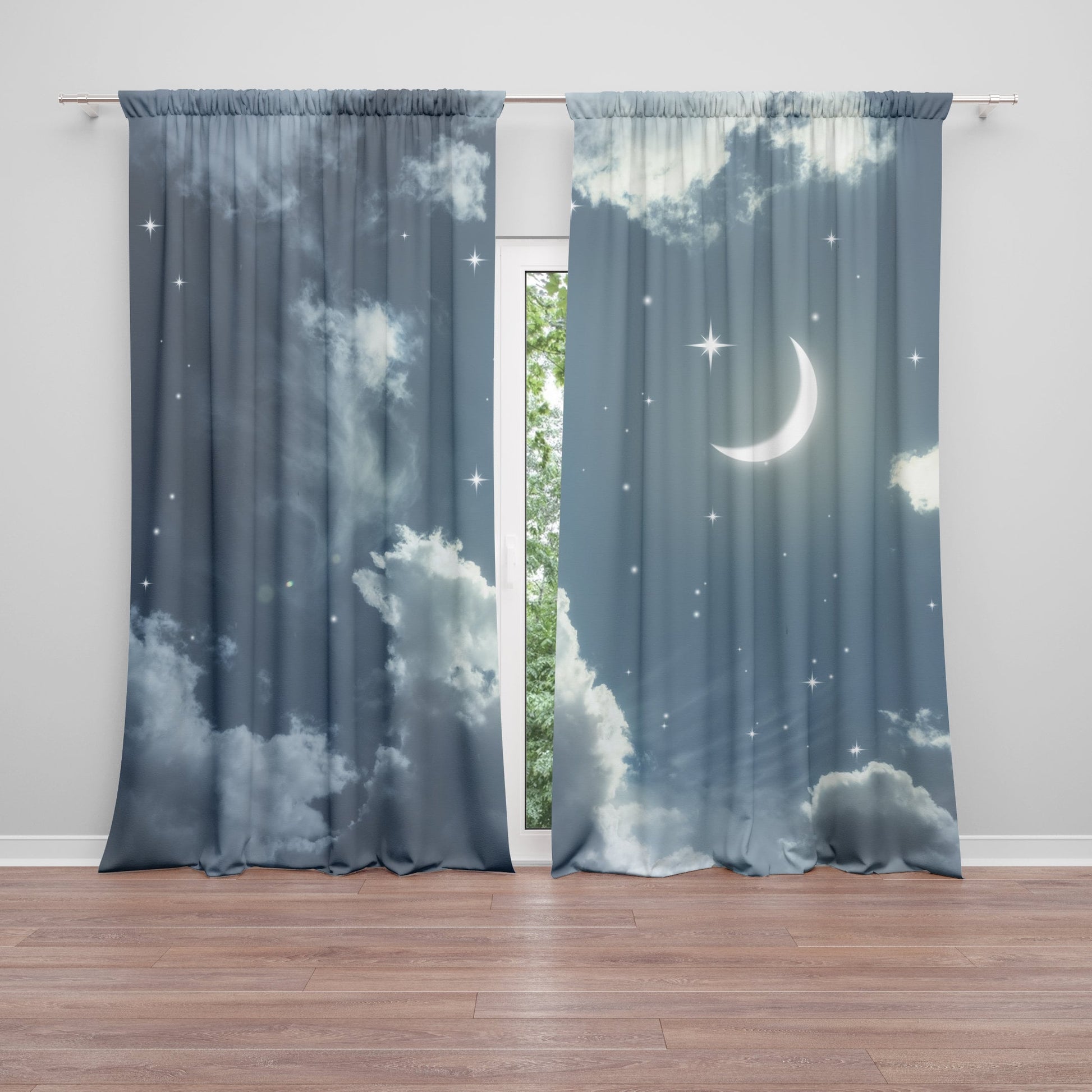 Clouds Window Curtains moon stars Drapery Curtain Panels blue window treatment nights sky curtain cloud window curtains