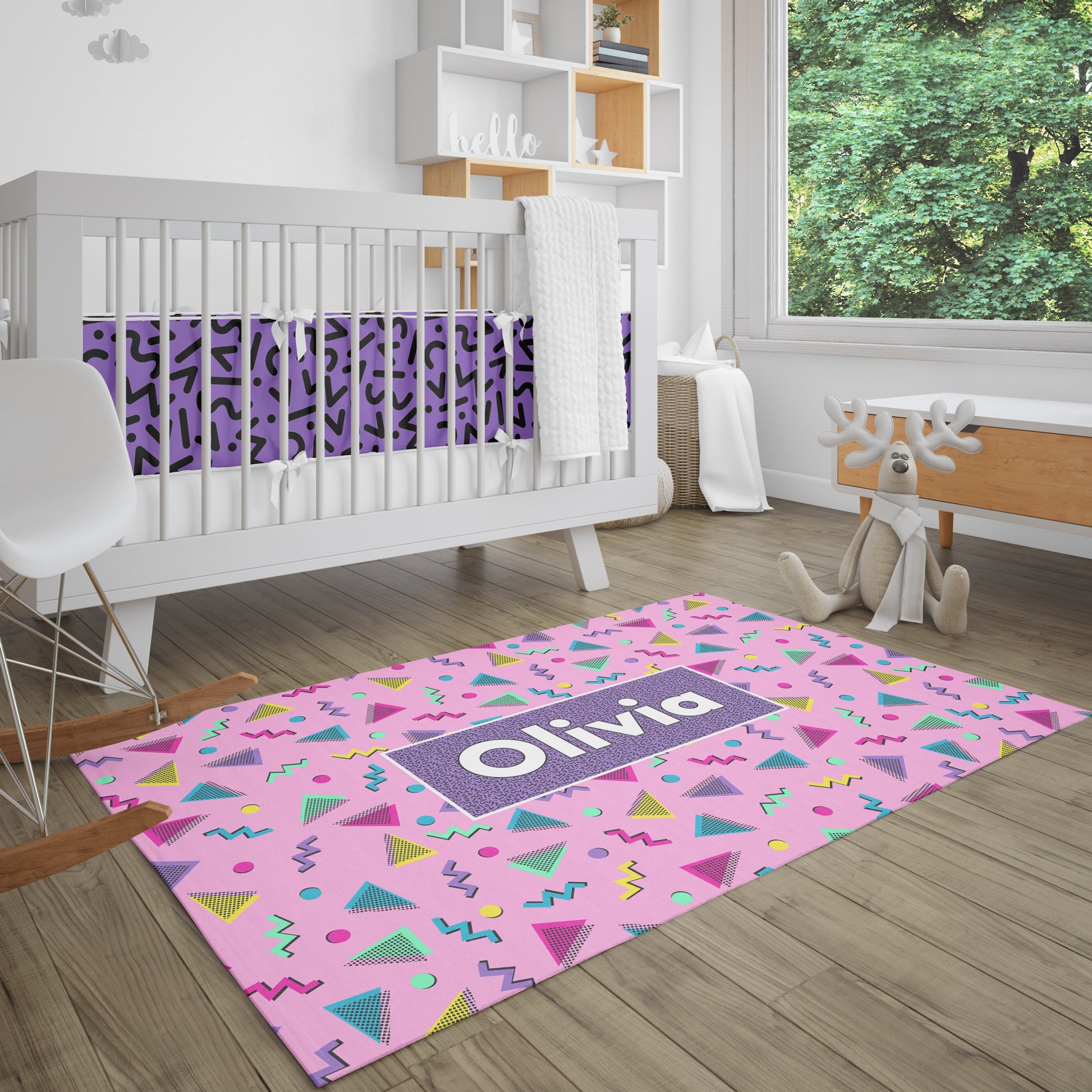 Custom Retro 80s Rug personalised rug pink purple girls boys kids name personalized floor matt customized rugs nursery rug