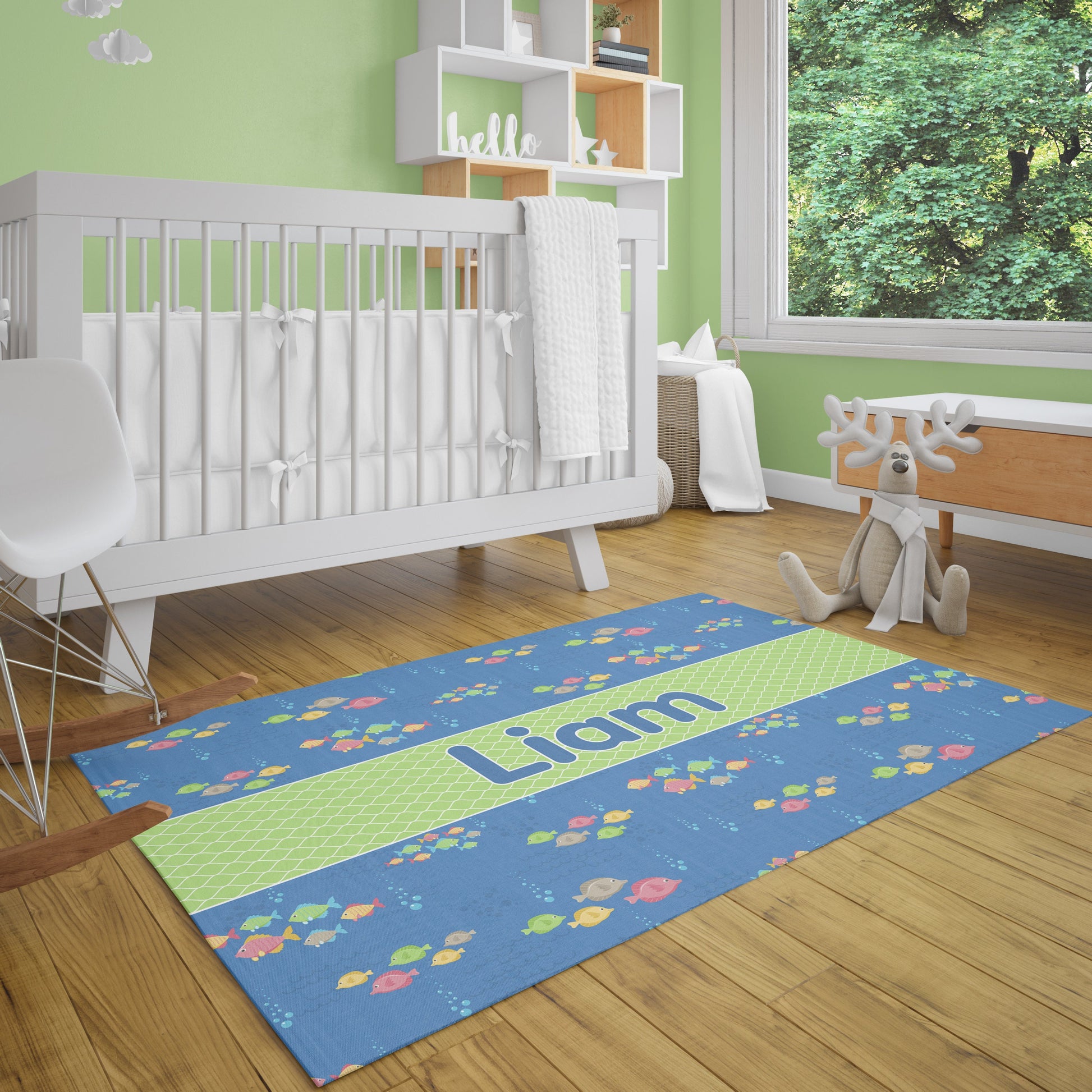 Custom Fish Rug personalised rug colorful nursery girls boys kids name personalized floor matt customized rugs nursery rug blue green