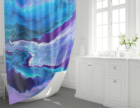 Blue & Purple Shower Curtain blue shower curtain abstract art blue bathroom decor teal aqua sky ocean shower curtain ocean bath rugs unique