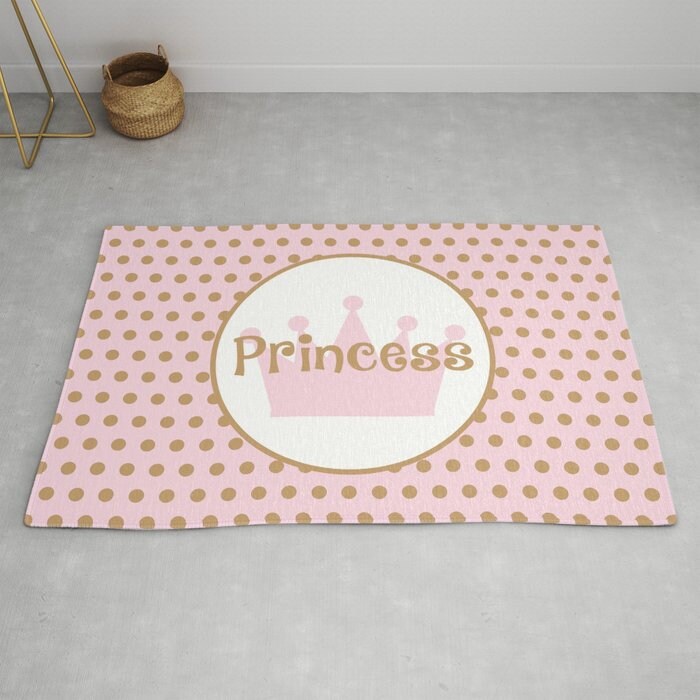 Pink & Gold Polka Dot Princess Rug princesses rug girly rugs girls rug kids gift rug area rugs crown rug queen nursery rug