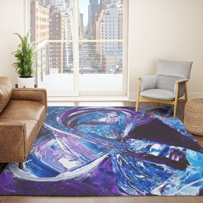 Abstract Art Rug Blue Rugs purple unique Rugs 2x3 3x5 4x6 5x7 8x10 9x12 Large rug abstract art colorful floormat