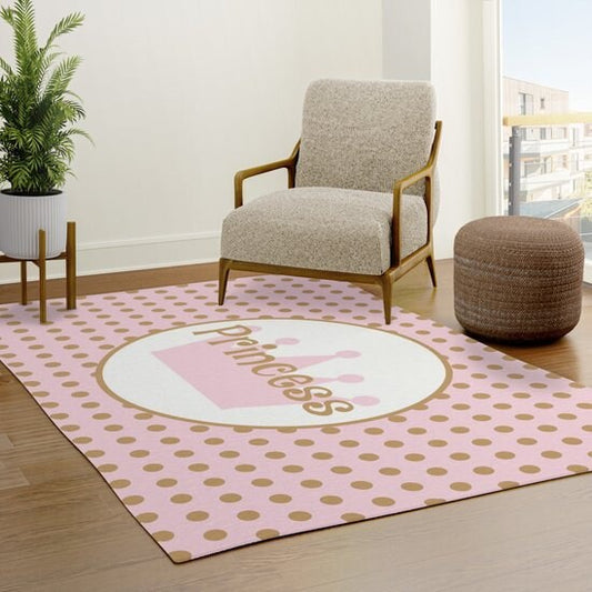 Pink & Gold Polka Dot Princess Rug princesses rug girly rugs girls rug kids gift rug area rugs crown rug queen nursery rug