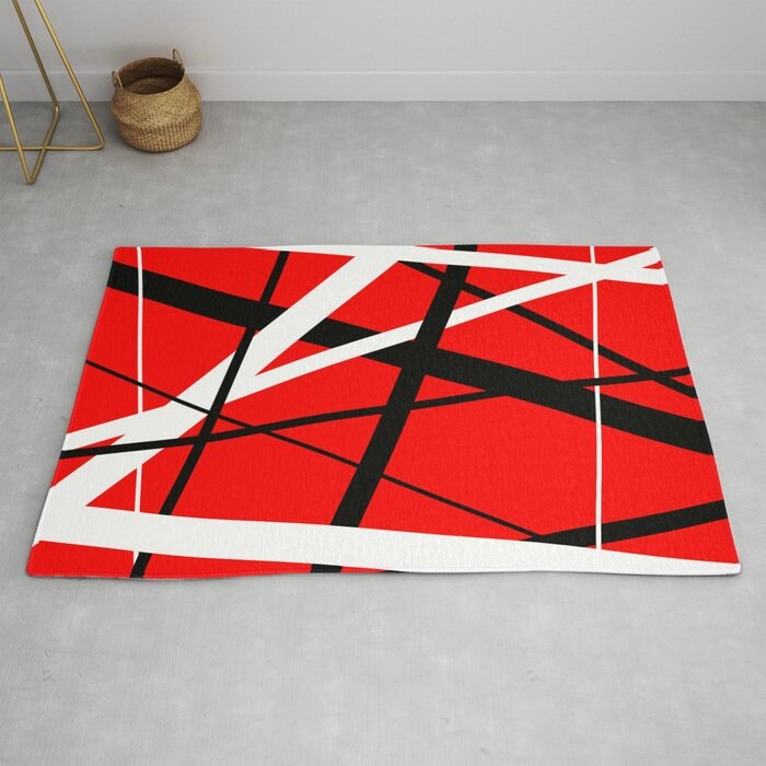 Red Black & White Abstract Rug lines Rug Red Floor Rug 3'x5' 4'x6' 9'x12' Large rugs zig zag rug