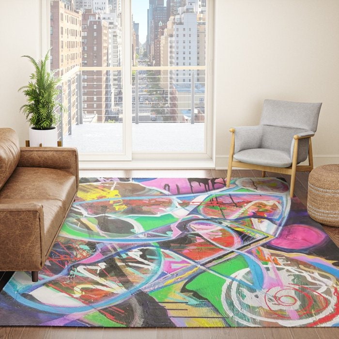 Colorful Abstract Pop Art Rug graffiti Rugs 2x3 3x5 4x6 5x7 Large colorful rugs grafiti decor abstract art floor mat pink green rugs round