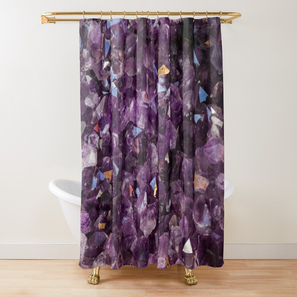 Amethyst Shower Curtain dark purple shower curtain crystal shower curtain spiritual shower curtain healing shower curtain crystals
