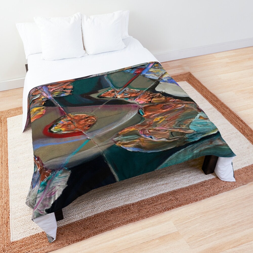 Abstract Art Duvet Cover or Comforter Artsy Colorful bedding Twin Queen King pillowcases black orange blue yellow artwork colorful bed sets