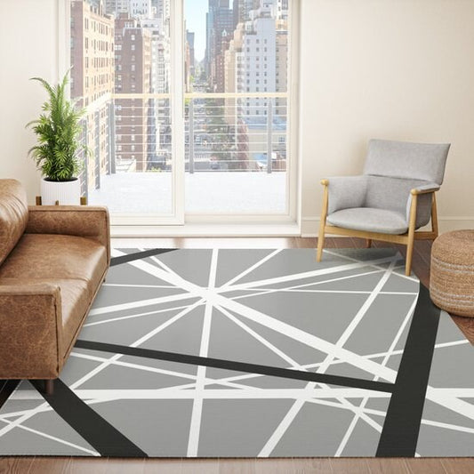 Gray Black & White Abstract Rug lines Rug grey Floor Rug 3'x5' 4'x6' 9'x12' Large rugs zig zag rug