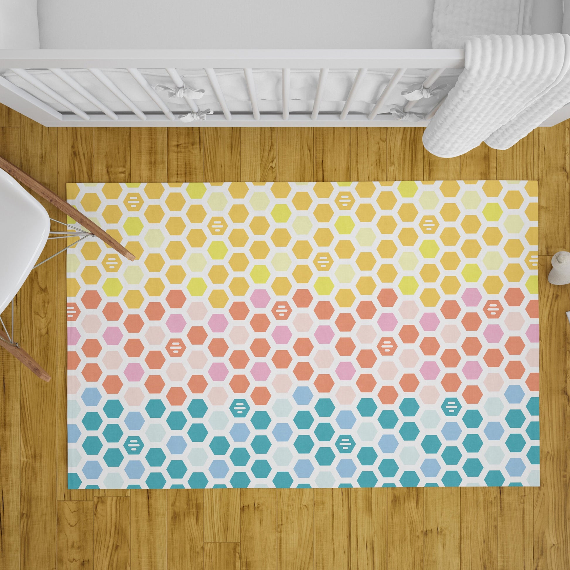 Colorful Hexagons Rug Rug 3'x5' 4'x6' 5'x7' 8x10' 9x12' Large orange pink yellow blue area rug