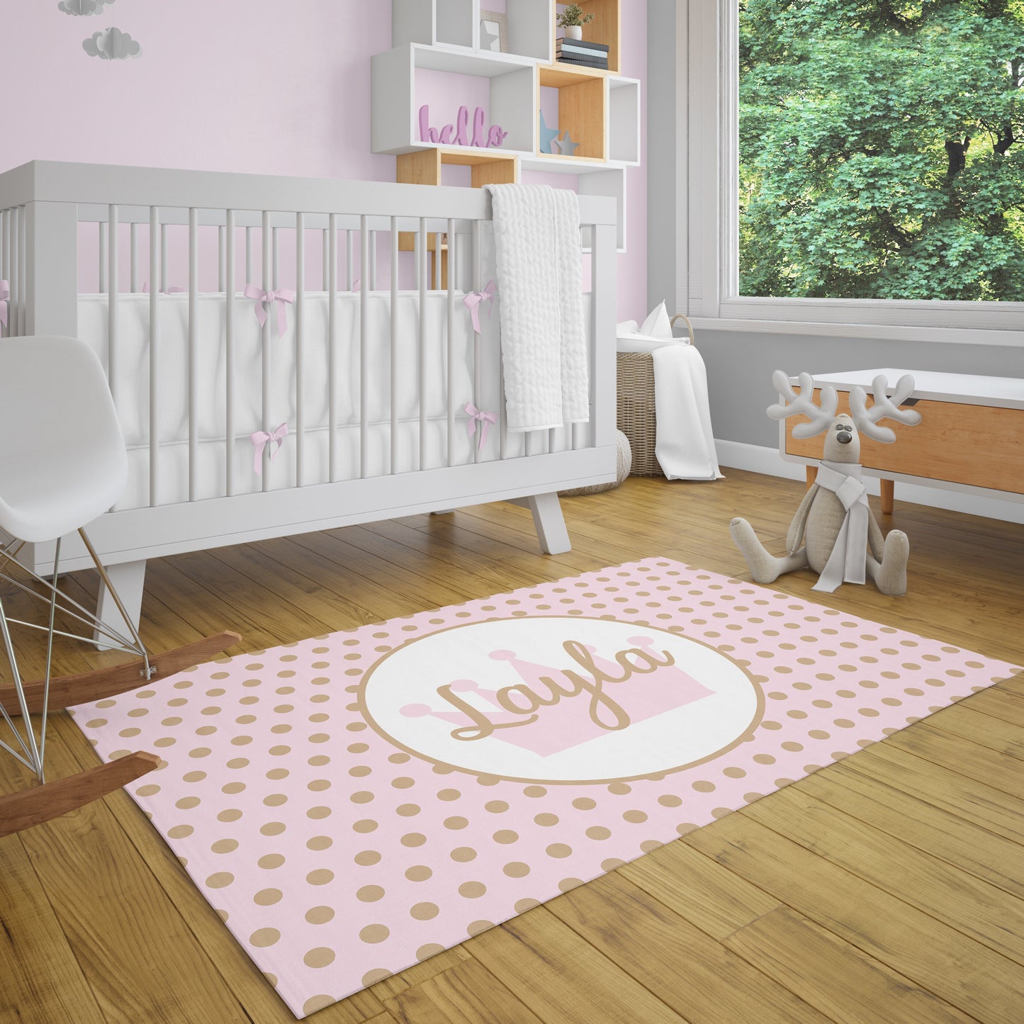 Pink & Gold Polka Dot Rug custom Name rugs princess personalised rug personalized girls rug custom gift rug custom area rugs custom rugs