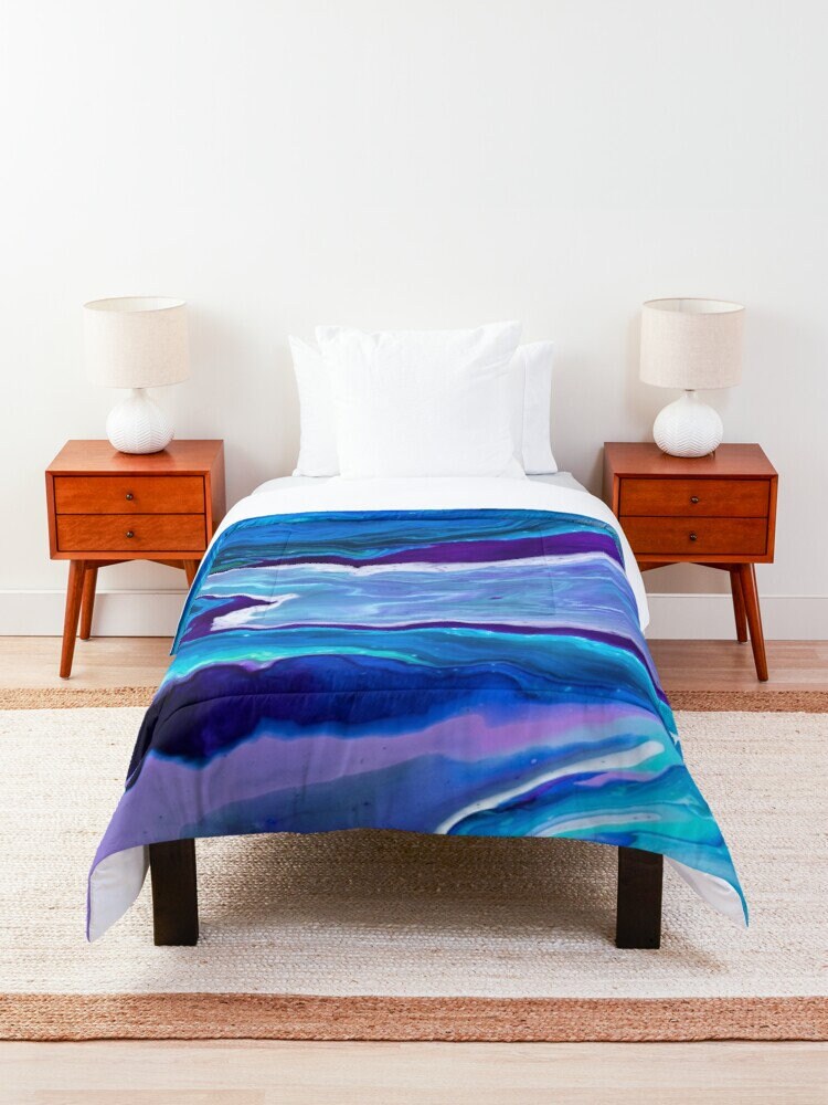Blue Duvet Cover or Comforter Artsy ocean bedding blue Twin Queen King abstract art ocean bedroom Unique gift sky aqua teal water