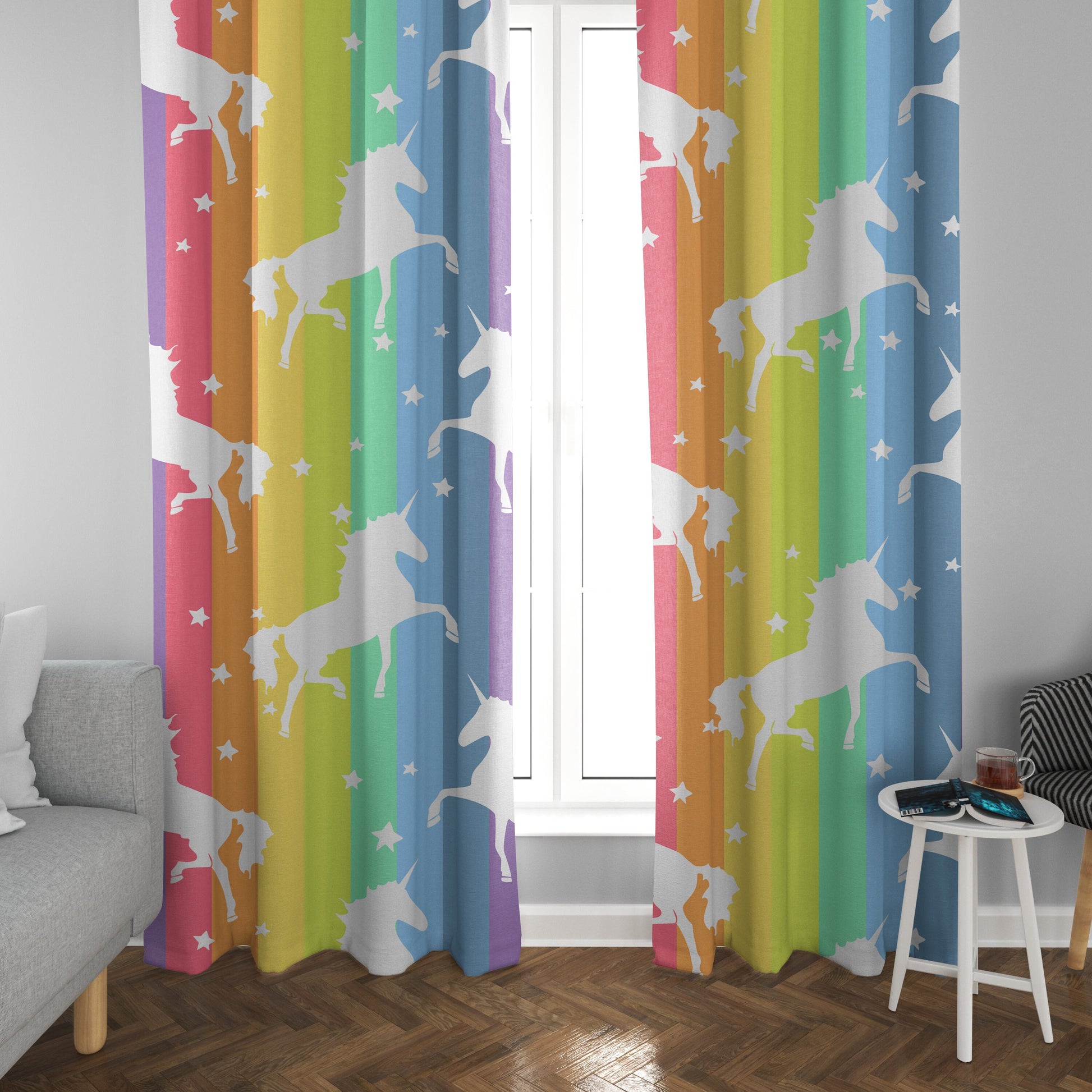 Rainbow Unicorn Blackout Window Curtains Double Panels Each Panel 50"Wx73"H (Total Width of 100")