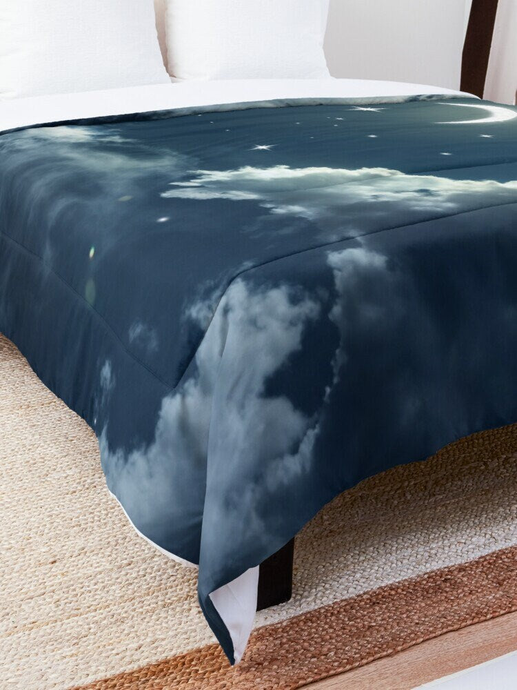 Nights Sky Comforter or Duvet Cover blue bedding moon bedding clouds comforter stars duvet blue comforter moon bedroom decor moon comforter