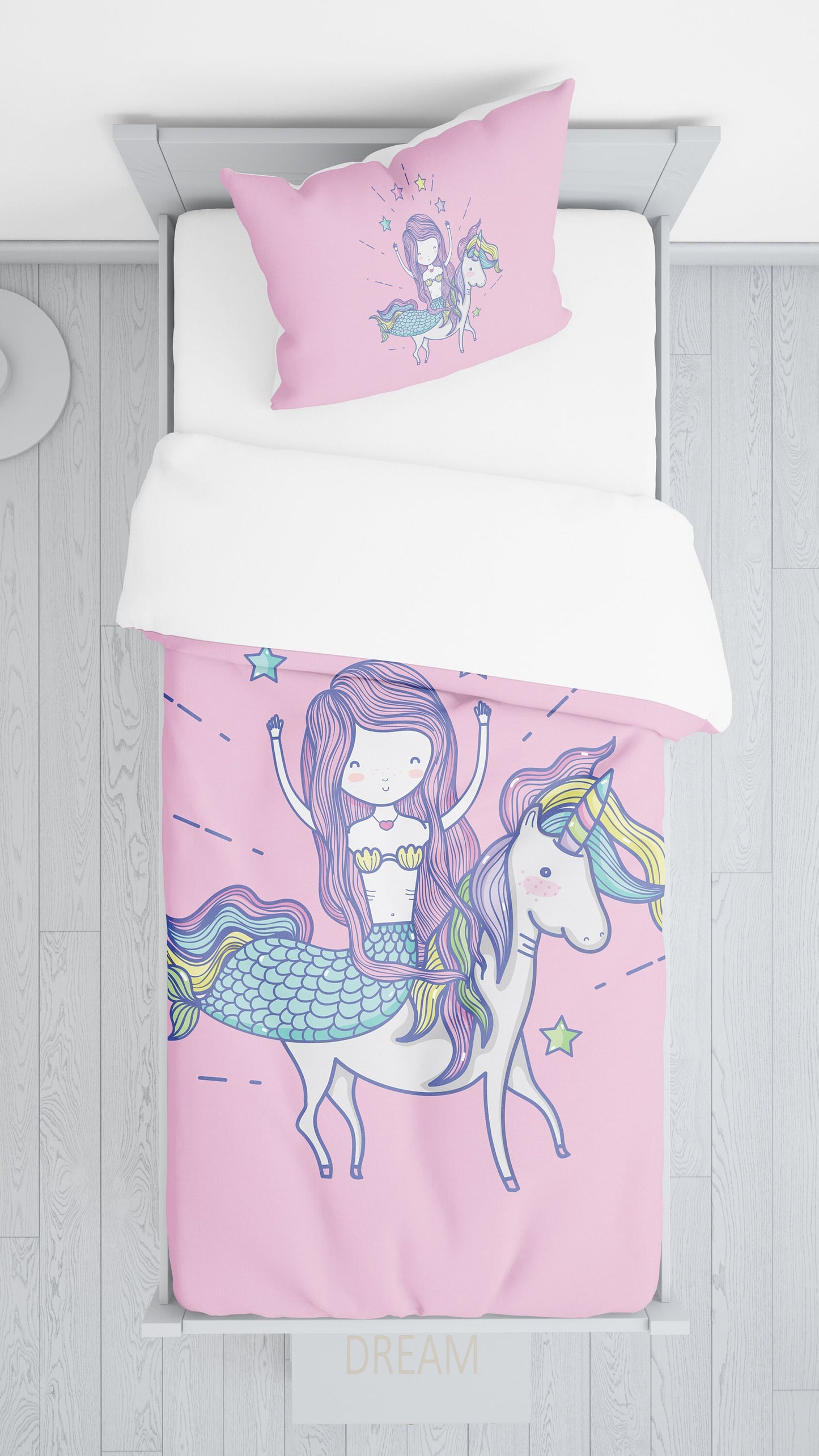 Pink Mermaid riding Unicorn Comforter or Duvet Cover girls bedding pink bedding unicorns comforter girly duvet kids comforter unicorn decor