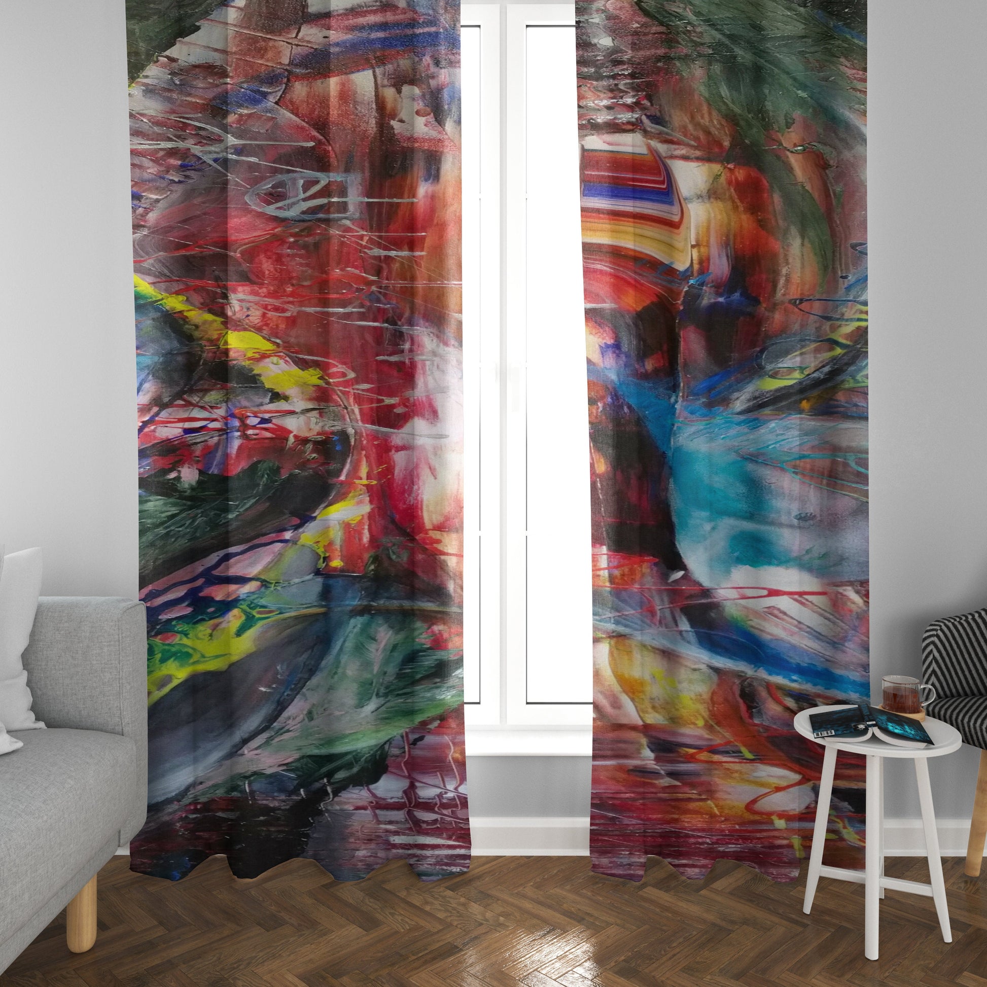 Abstract Art Window Curtain psychedelic Drapery Curtain Panels psychedelic window treatment artwork colorful unique gifts for him red blue
