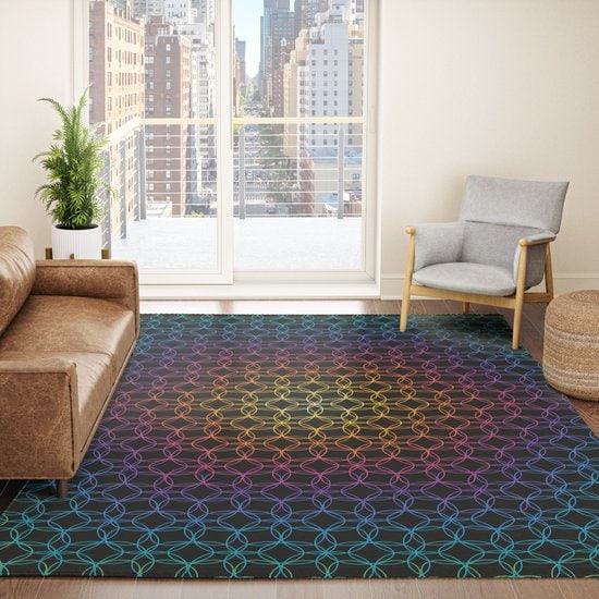 Sacred Geometry Rug Rainbow Geometric Rug spiritual Rug Floor Rug 3x5 4x6 5x7 9x12 Large rugs rainbow rug colorful