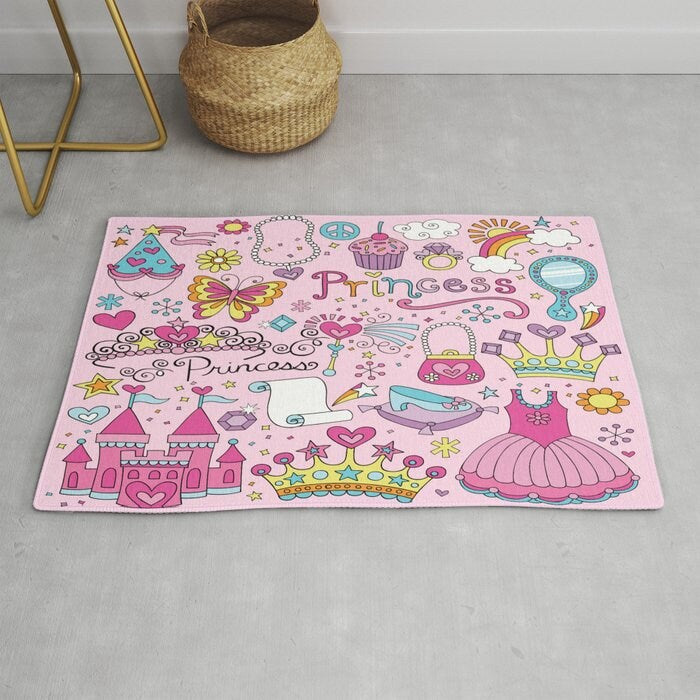 Princess Rug rainbow Rug princess Rug princess Floor Rug pink Rugs 3x5 4x6 5x7 9x12 Large princess rugs princess decor girly rug kids