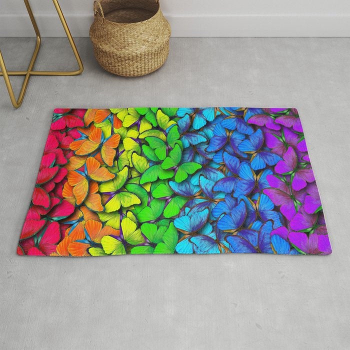 Butterfly Rug rainbow Rug colorful Rug butterflies Floor Rug butterfly Mat unique Rugs 3'x5' 4'x6' 5x7 Large rugs butterfly decor