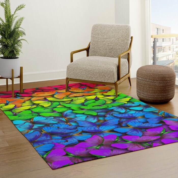 Butterfly Rug rainbow Rug colorful Rug butterflies Floor Rug butterfly Mat unique Rugs 3'x5' 4'x6' 5x7 Large rugs butterfly decor