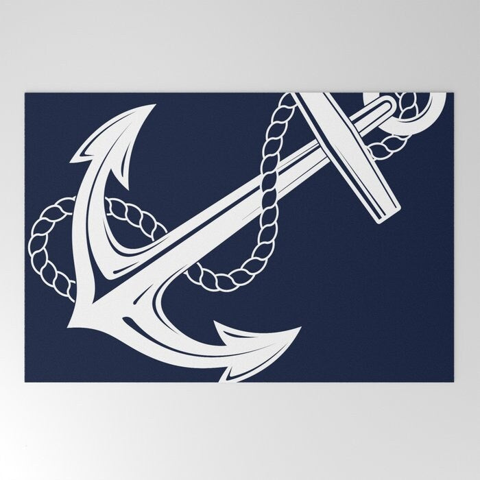 Anchor Outdoor Rug Nautical Patio Rugs navy white Porch rugs 2x3 5x7 large 8x10 9x12