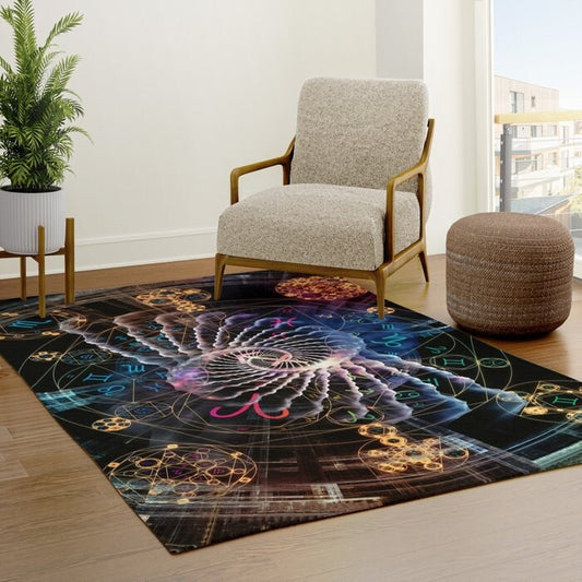 Sacred Geometry Astrology Rug Zodiac Rug geometric rugs 2x3 3x5 4x6 5x7 8x10 9x12 large rugs