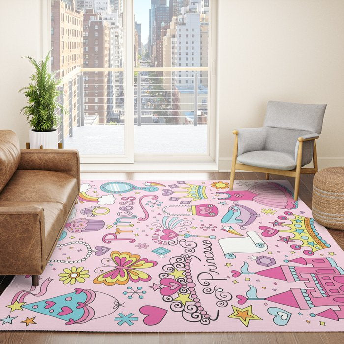 Princess Rug rainbow Rug princess Rug princess Floor Rug pink Rugs 3x5 4x6 5x7 9x12 Large princess rugs princess decor girly rug kids