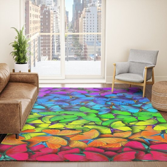 Butterfly Rug rainbow Rug colorful Rug butterflies Floor Rug butterfly Mat unique Rugs 3'x5' 4'x6' 5x7 Large rugs butterfly decor