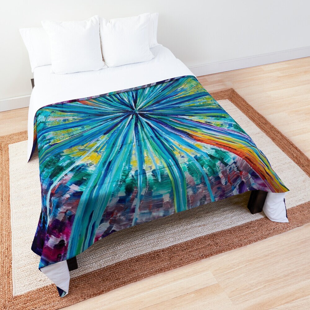 Starburst Comforter or Duvet Cover colorful purple bedding abstract art bedding rainbow comforter sunburst comforter