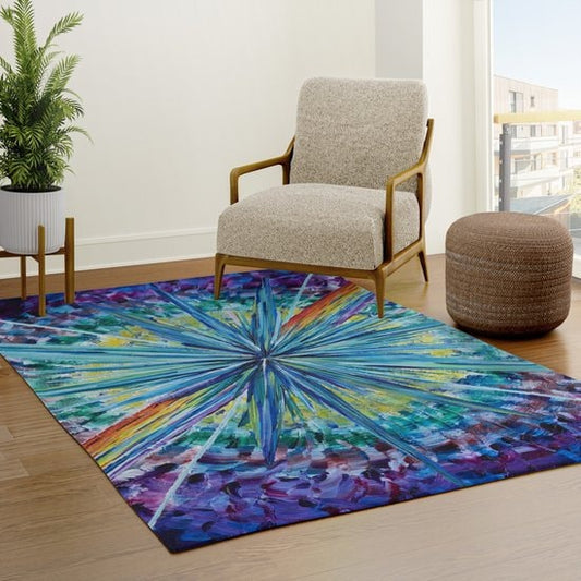 Purple Starburst Rug Colorful Rug Rainbow Rug Abstract art Floor Rug Mat 3x5 4x6 8x10 Large rugs