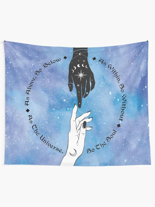 As Above So Below Tapestry hand of universe Wall Art Spiritual Tapestries Meditation Tapestry blue Tapestry