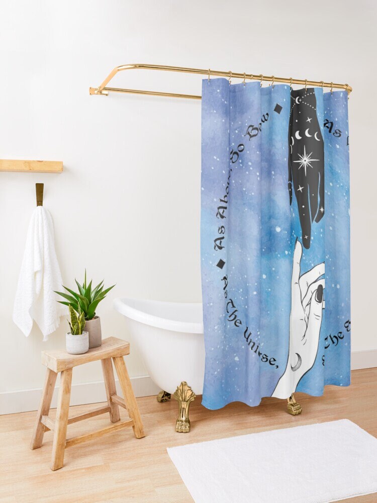 As Above so below Shower curtain & or Bath mat blue shower curtain spiritual karma celestial bath