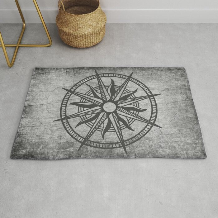 Compass Rug nautical gray grunge rug compasses floor mat large small marine ocean boat boating