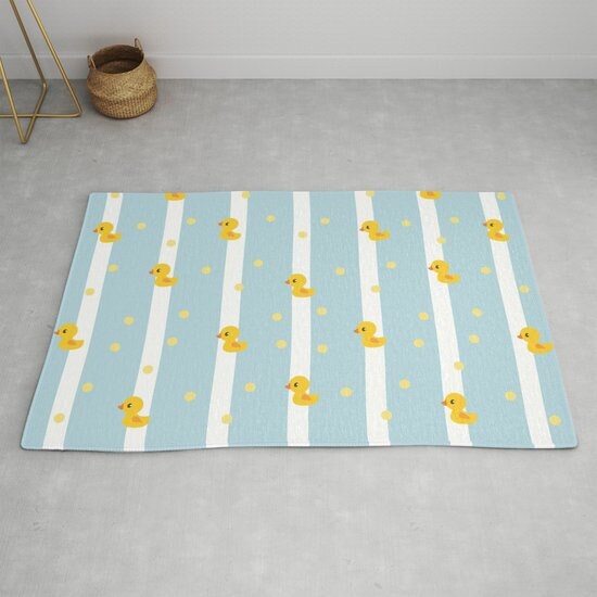 Polka Dot Rubber Duck Rug nursery Rugs kids Rug blue yellow ducks Floor Rug 3x5 4x6 5x8 9x12 Large girls boys childrens rugs