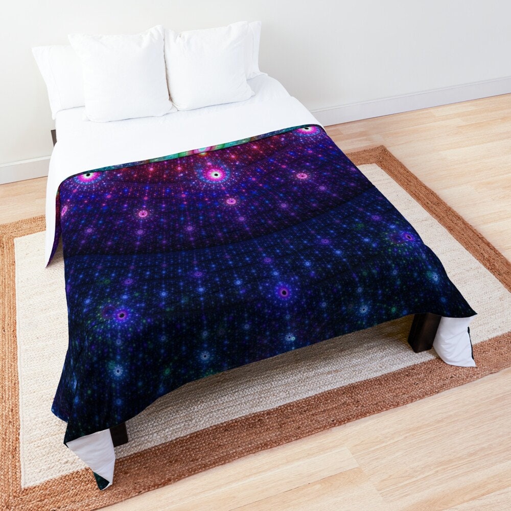 Purple Fractal Mandala Comforter or Duvet Cover bedding spiritual bedding sacred geometry comforter gypsy comforter blue duvet cover