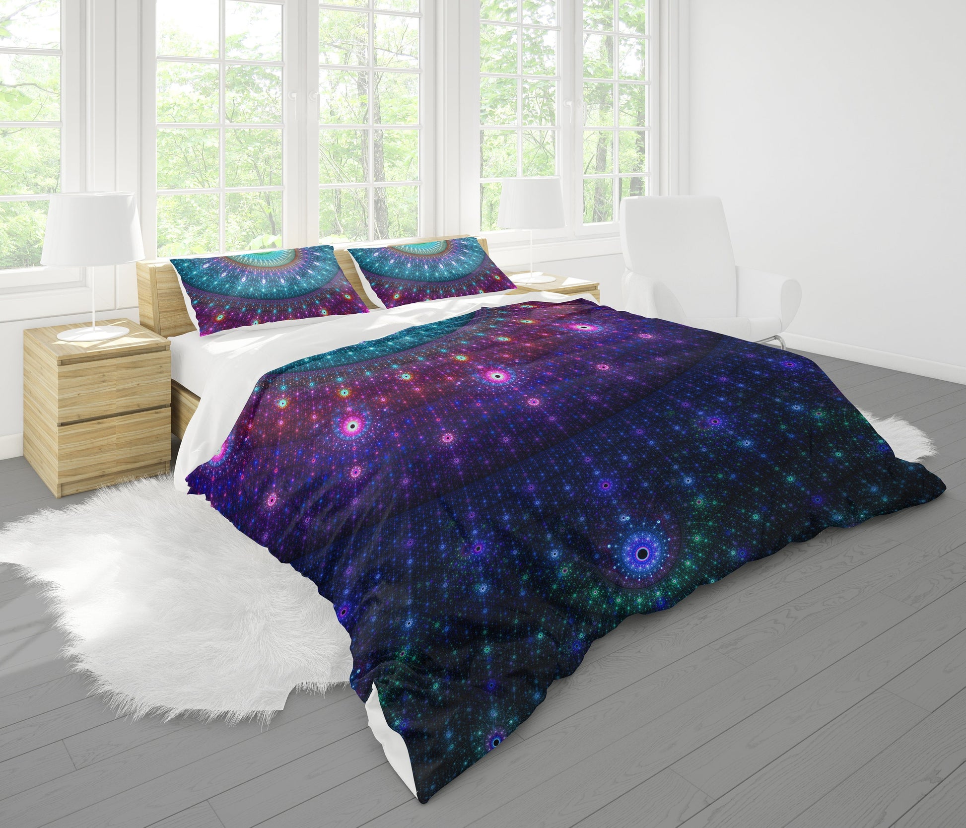 Purple Fractal Mandala Comforter or Duvet Cover bedding spiritual bedding sacred geometry comforter gypsy comforter blue duvet cover