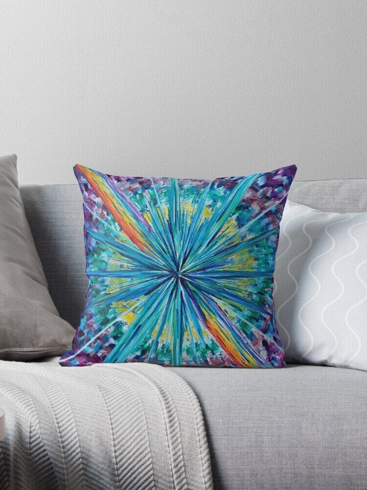 Starburst Pillow colorful pillows purple rainbow pillow for couch abstract art pillow sunburst