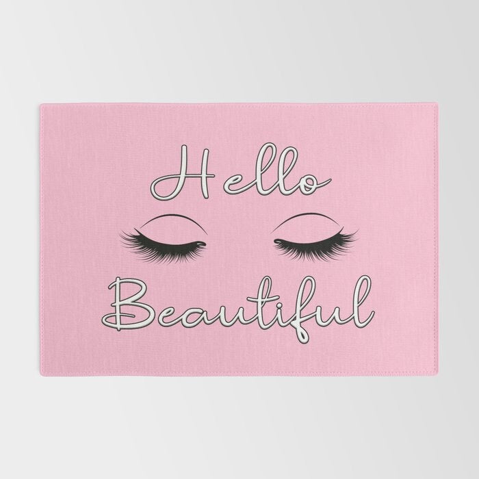 Hello Beautiful Floor Rug pink eyelash glamour rug 3x5 4x6 5x7 5x8 8x10 Large rugs girly rugs hello gorgeous