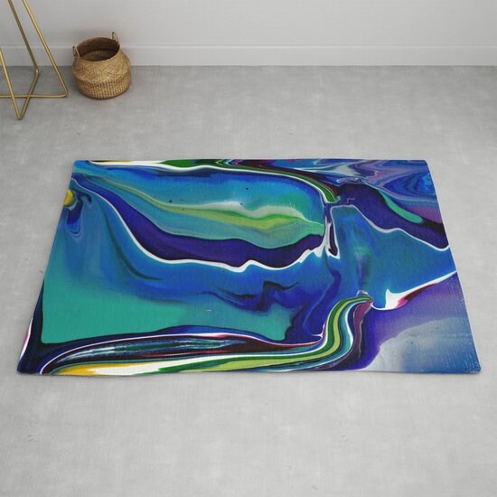 Abstract Aqua Rug blue abstract art Rugs modern art large rug wavy water rug
