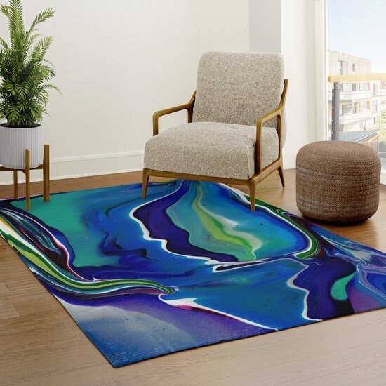 Abstract Aqua Rug blue abstract art Rugs modern art large rug wavy water rug