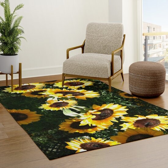 Sunflowers Rug Yellow floral Rug flower power Rug 4x6 5x7 8x10 Large rugs colorful