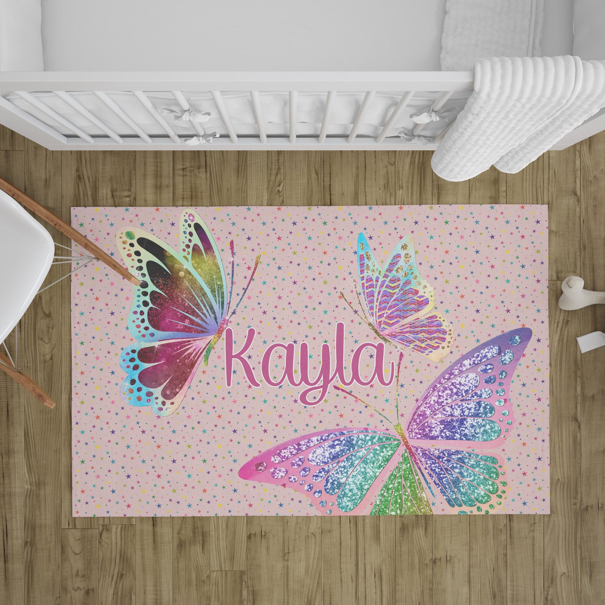 Custom Name Butterfly Rug personalised rug colorful nursery rug kids name personalized butterflies customized rugs nursery rug pink stars